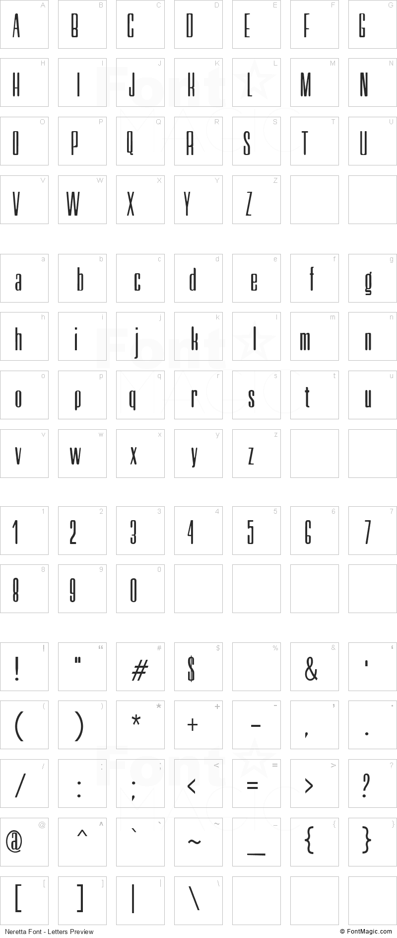 Neretta Font - All Latters Preview Chart