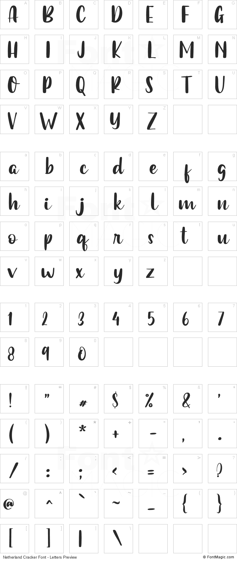 Netherland Cracker Font - All Latters Preview Chart