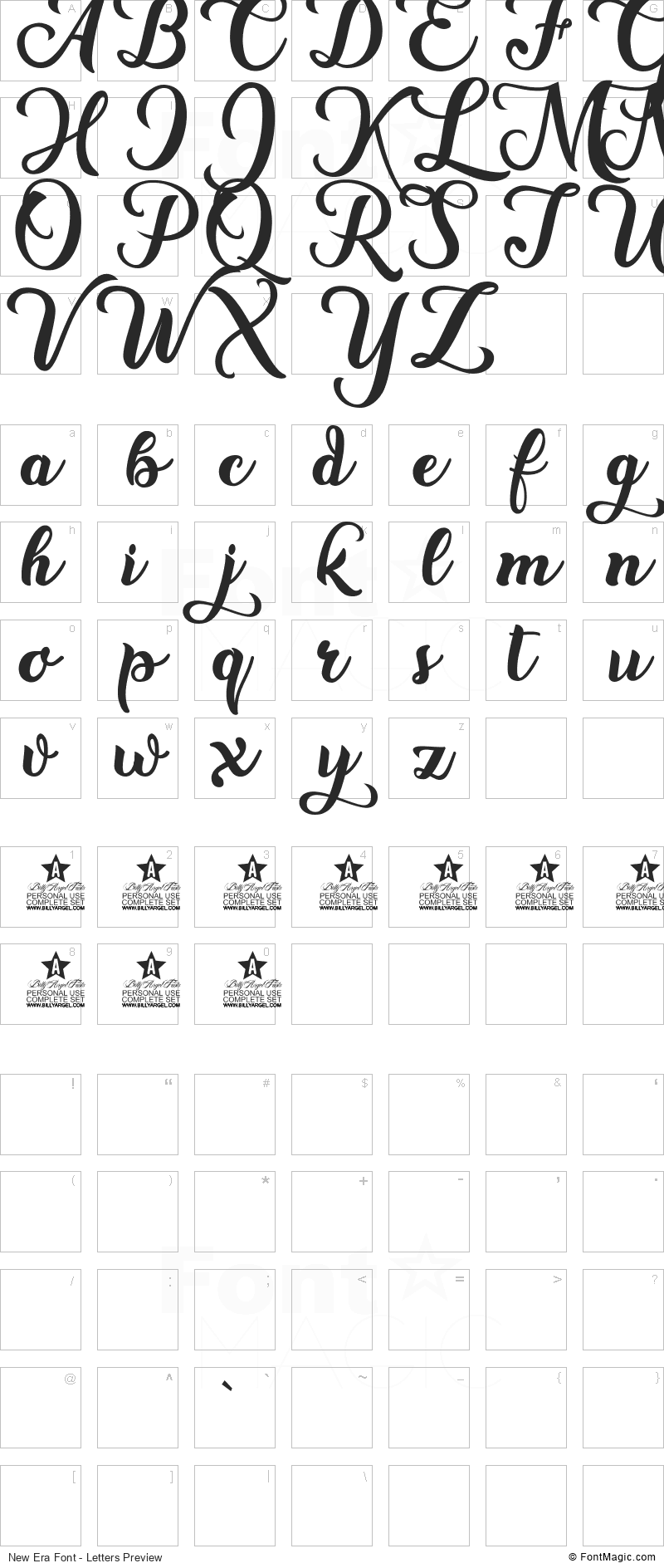 New Era Font - All Latters Preview Chart