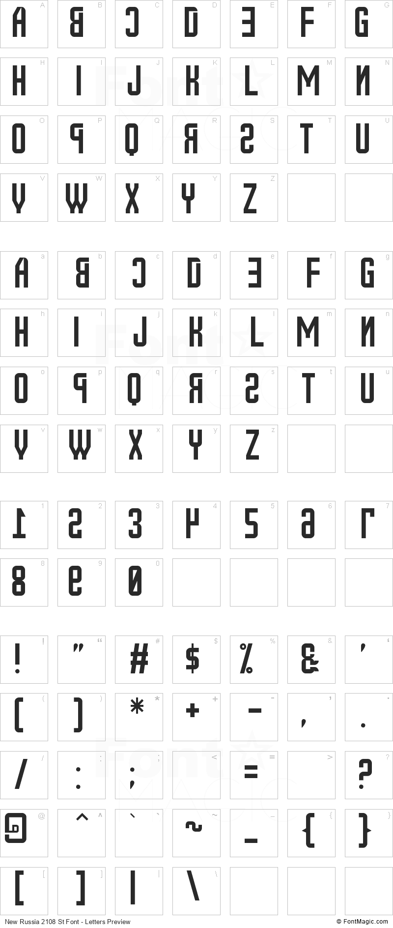 New Russia 2108 St Font - All Latters Preview Chart