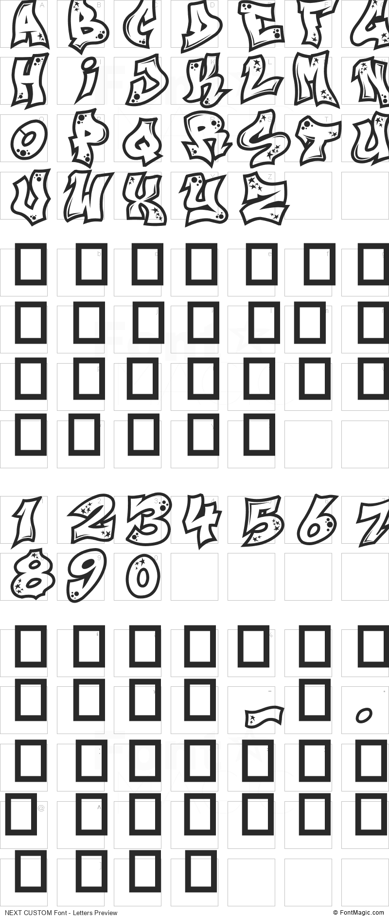NEXT CUSTOM Font - All Latters Preview Chart