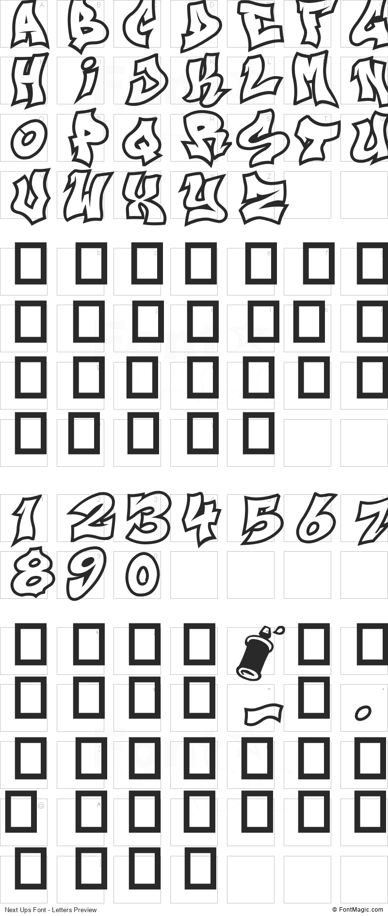 Next Ups Font - All Latters Preview Chart