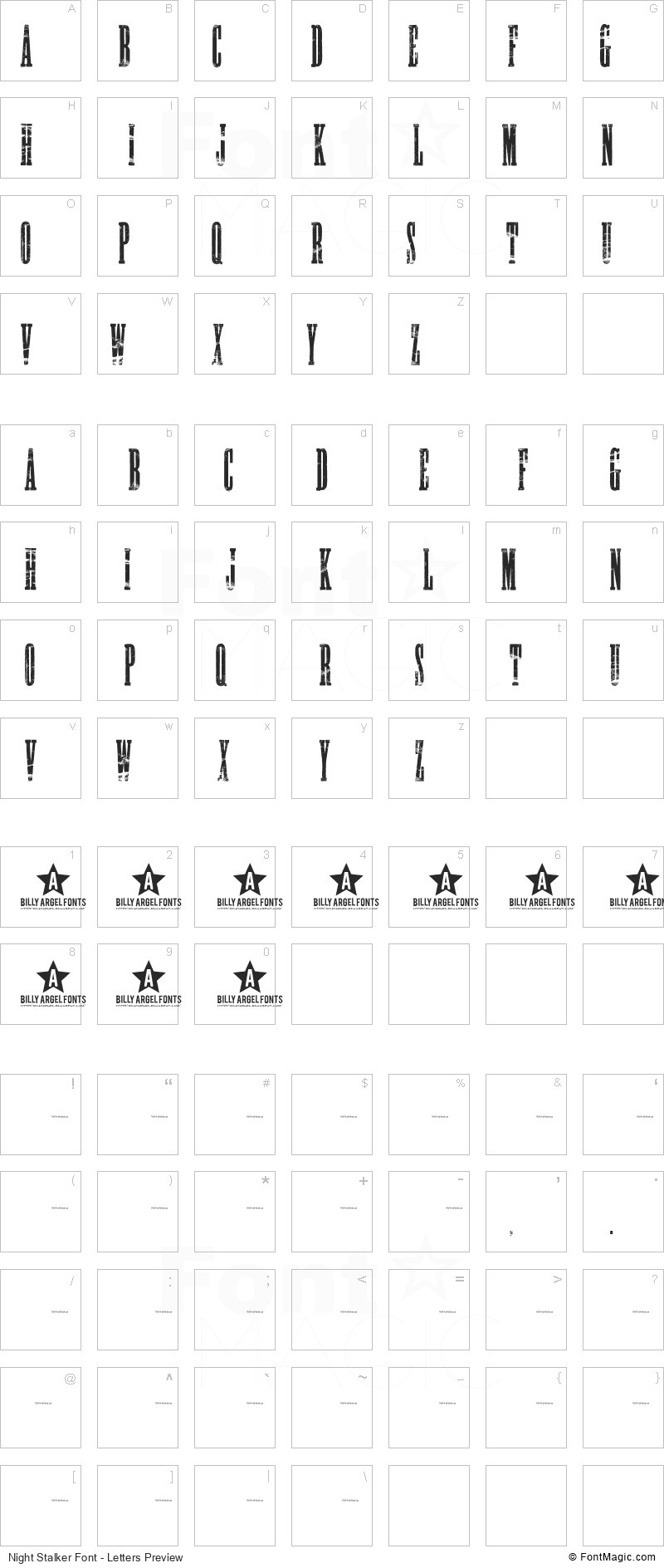 Night Stalker Font - All Latters Preview Chart