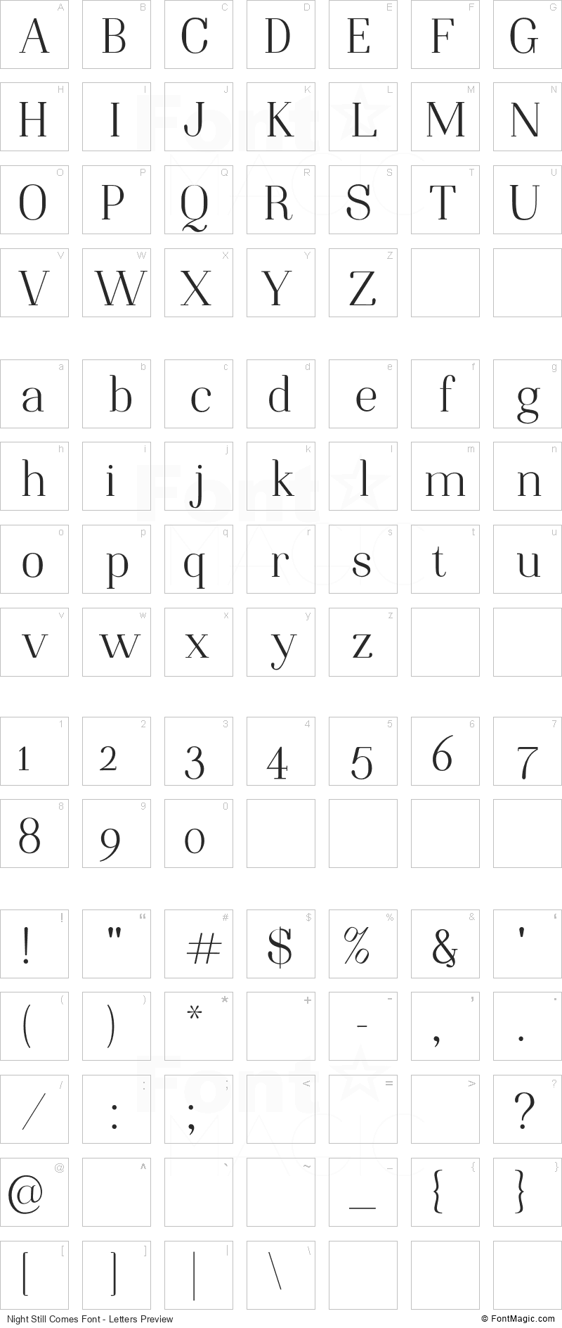 Night Still Comes Font - All Latters Preview Chart
