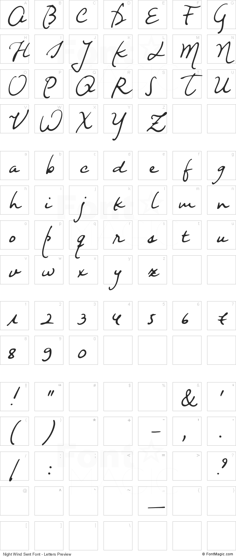Night Wind Sent Font - All Latters Preview Chart