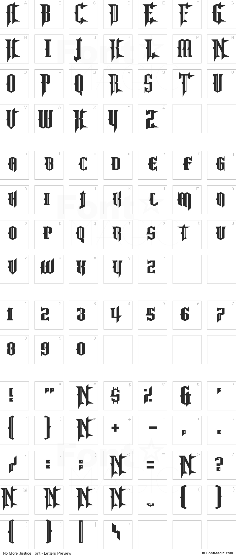No More Justice Font - All Latters Preview Chart