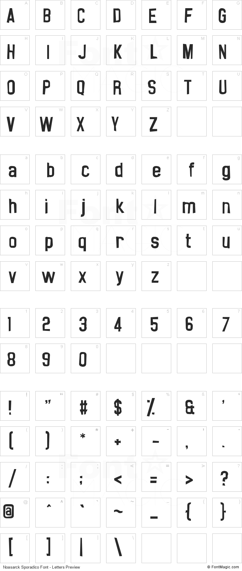 Noasarck Sporadico Font - All Latters Preview Chart