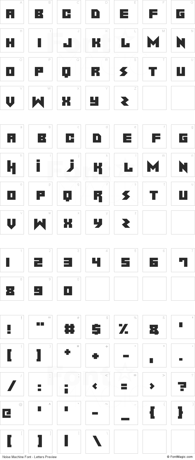 Noise Machine Font - All Latters Preview Chart