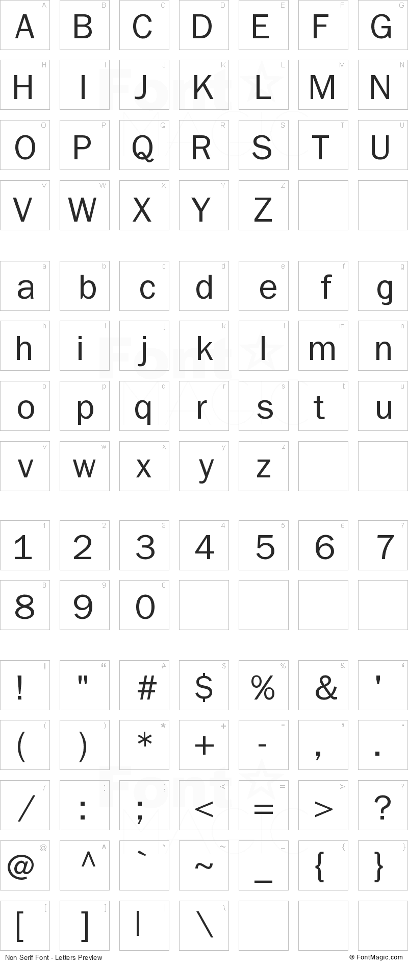 Non Serif Font - All Latters Preview Chart