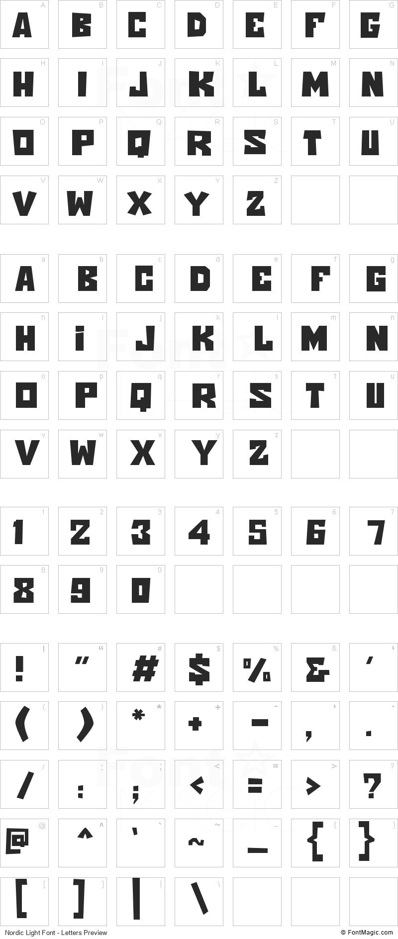 Nordic Light Font - All Latters Preview Chart