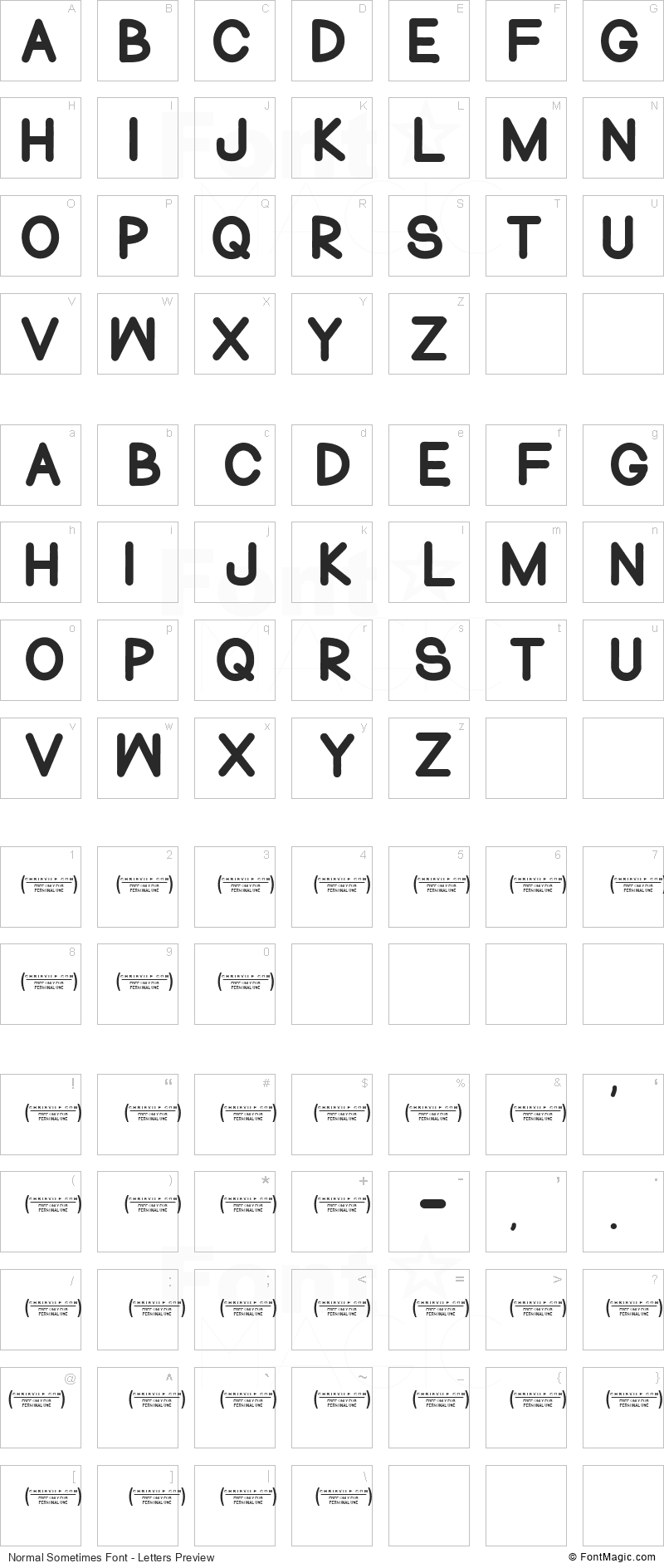 Normal Sometimes Font - All Latters Preview Chart