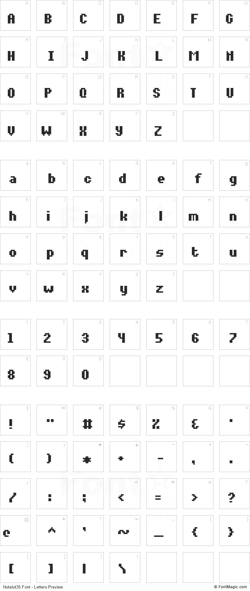 Notalot35 Font - All Latters Preview Chart