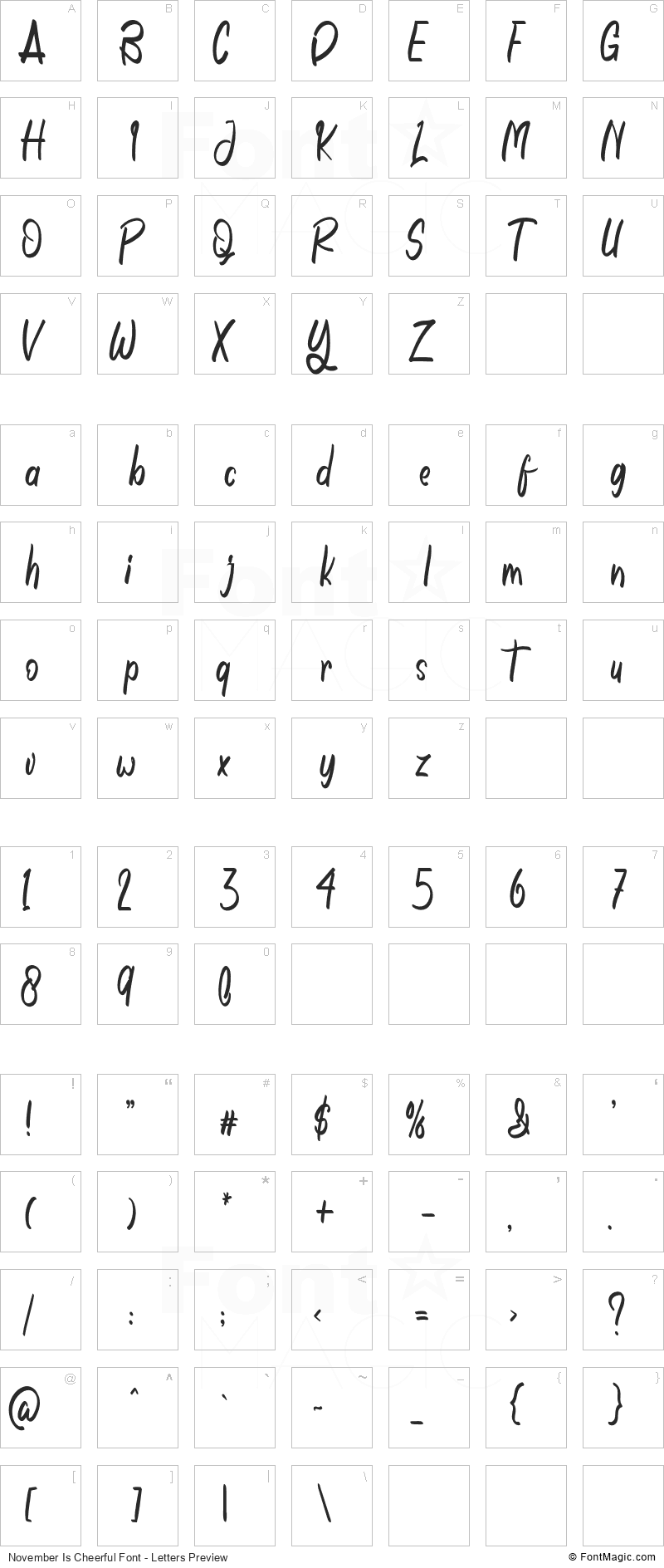 November Is Cheerful Font - All Latters Preview Chart