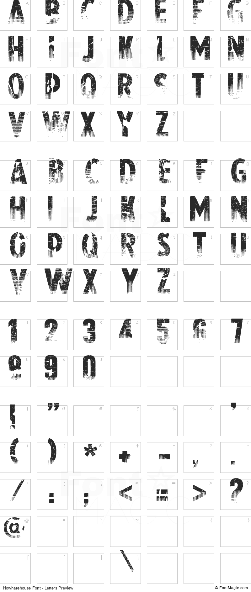 Nowharehouse Font - All Latters Preview Chart