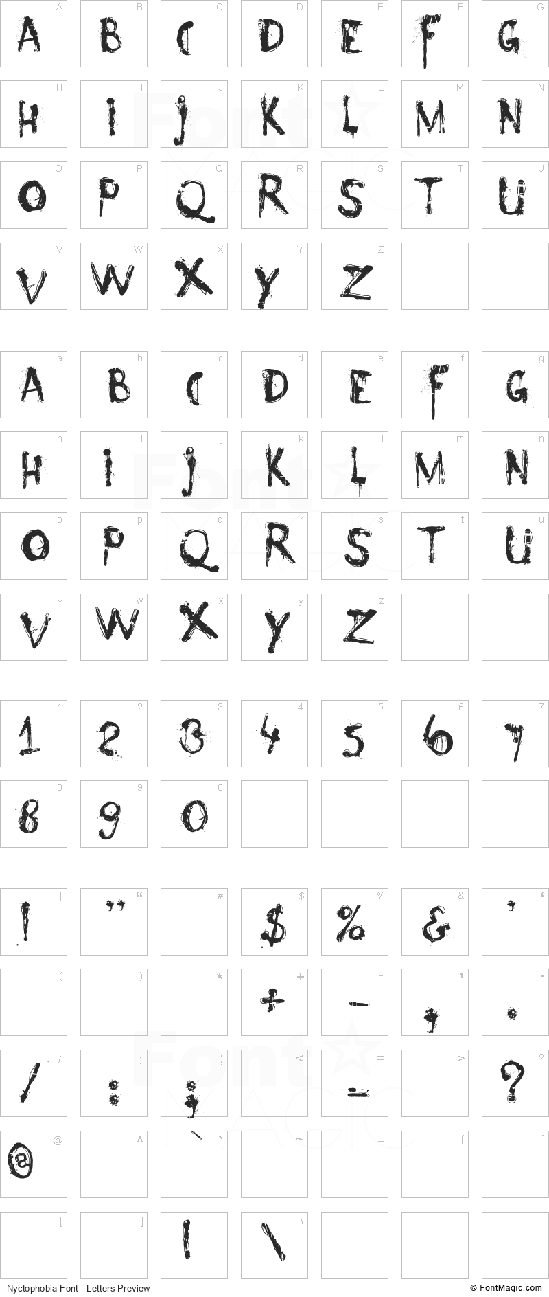 Nyctophobia Font - All Latters Preview Chart