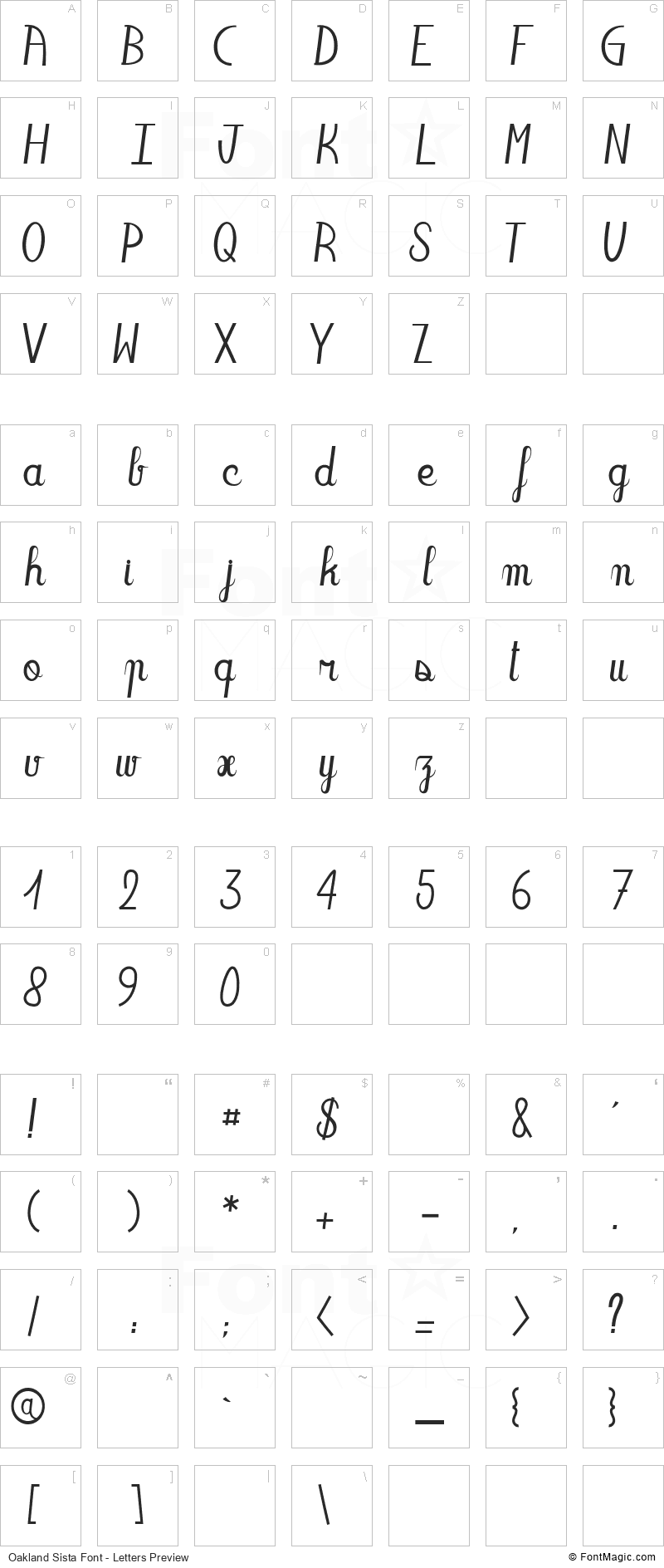 Oakland Sista Font - All Latters Preview Chart