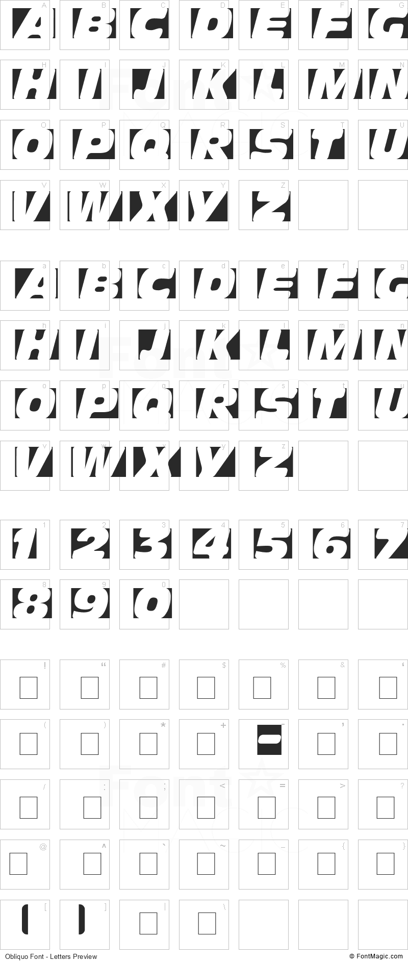 Obliquo Font - All Latters Preview Chart