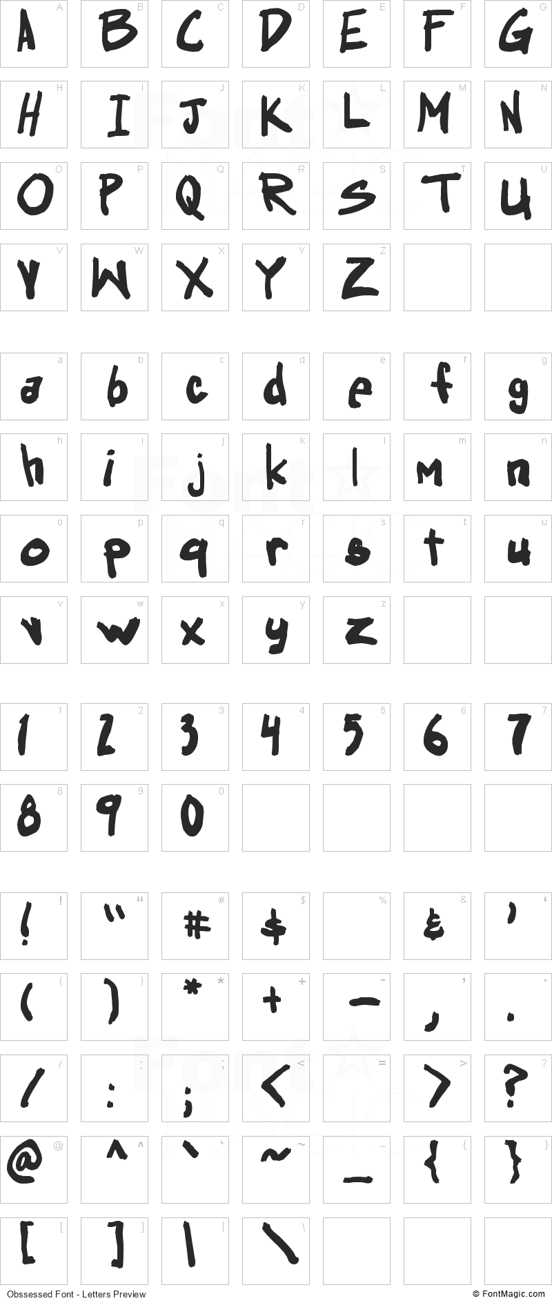 Obssessed Font - All Latters Preview Chart