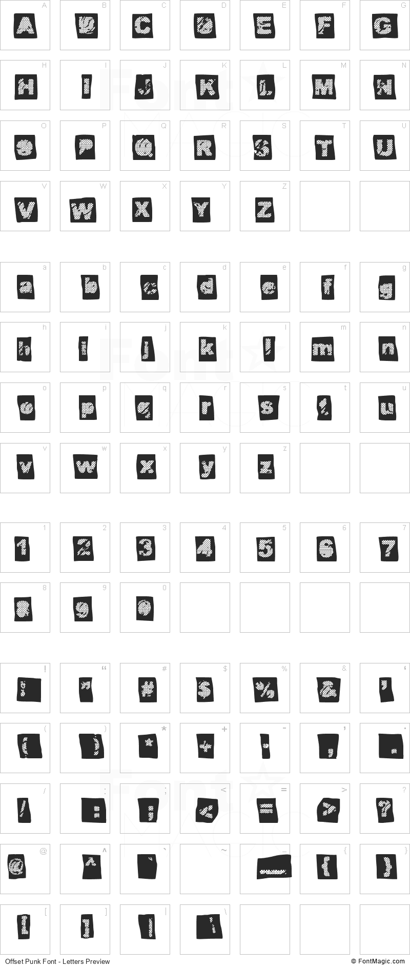 Offset Punk Font - All Latters Preview Chart