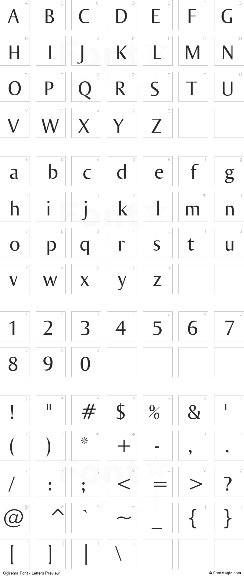 Ogirema Font - All Latters Preview Chart