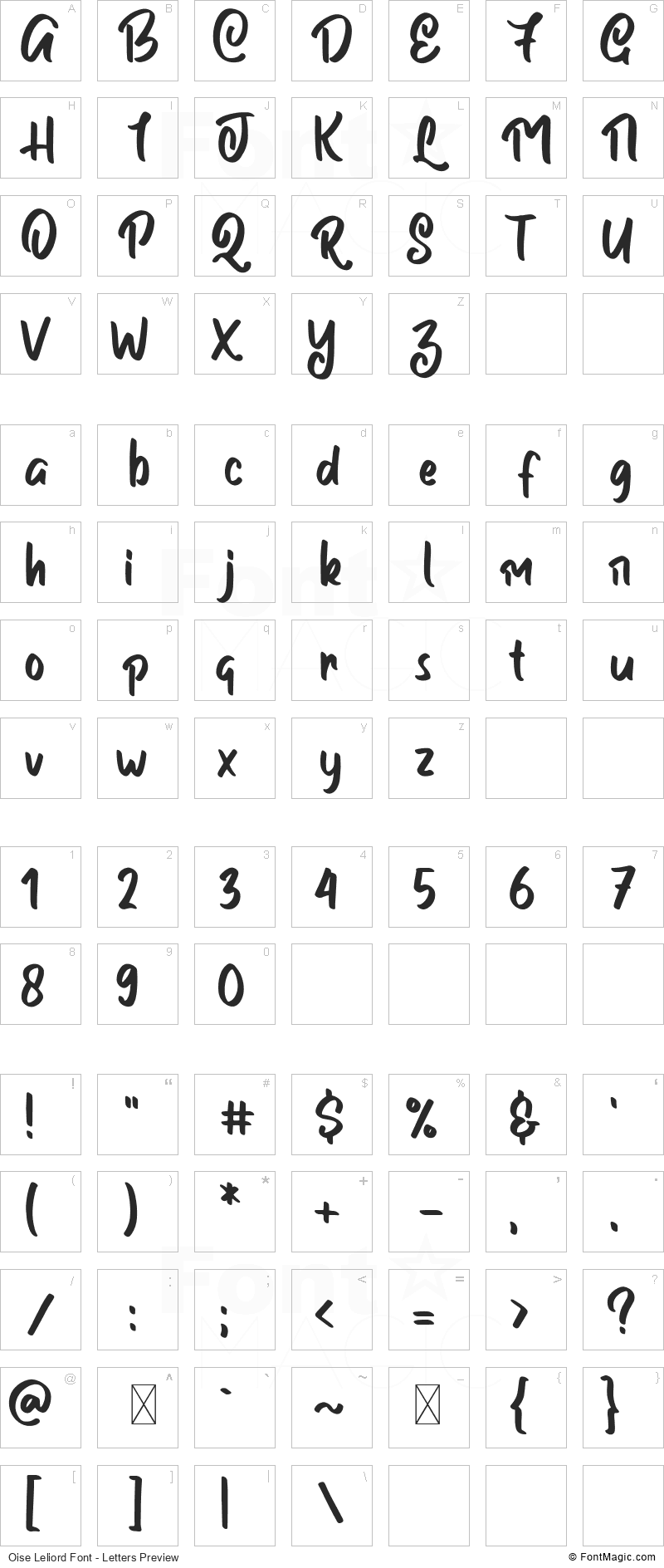 Oise Leliord Font - All Latters Preview Chart