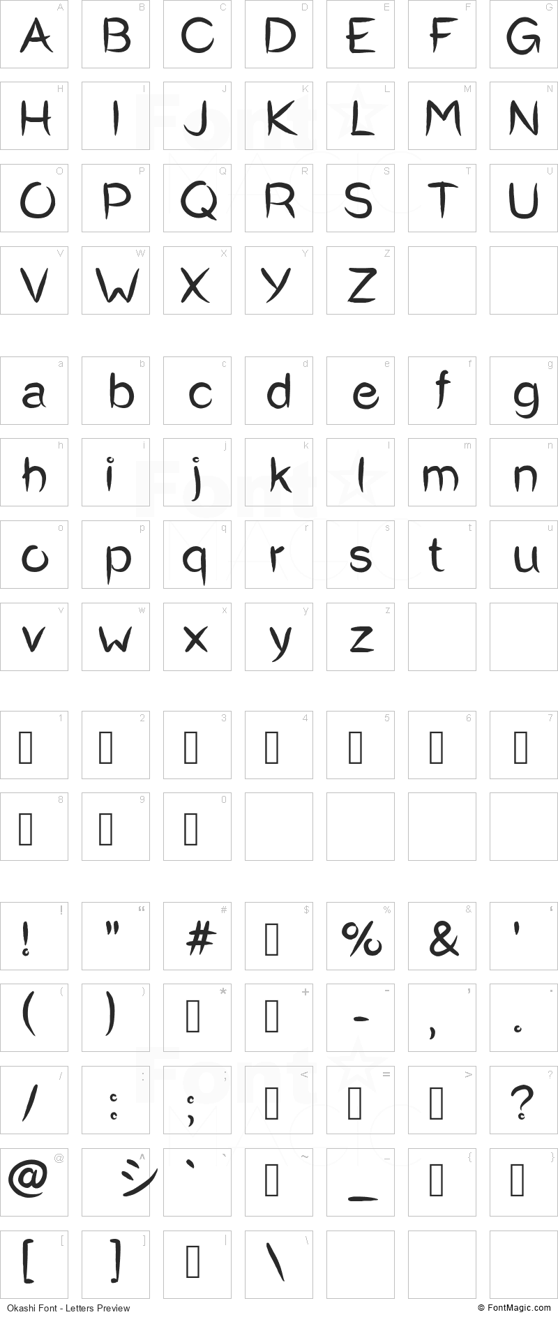 Okashi Font - All Latters Preview Chart