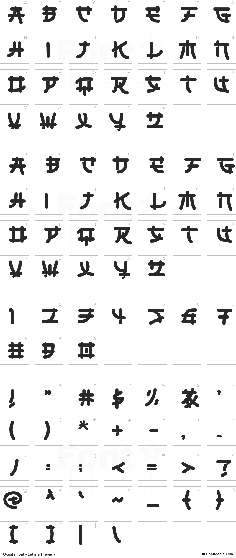 Okashi Font - All Latters Preview Chart