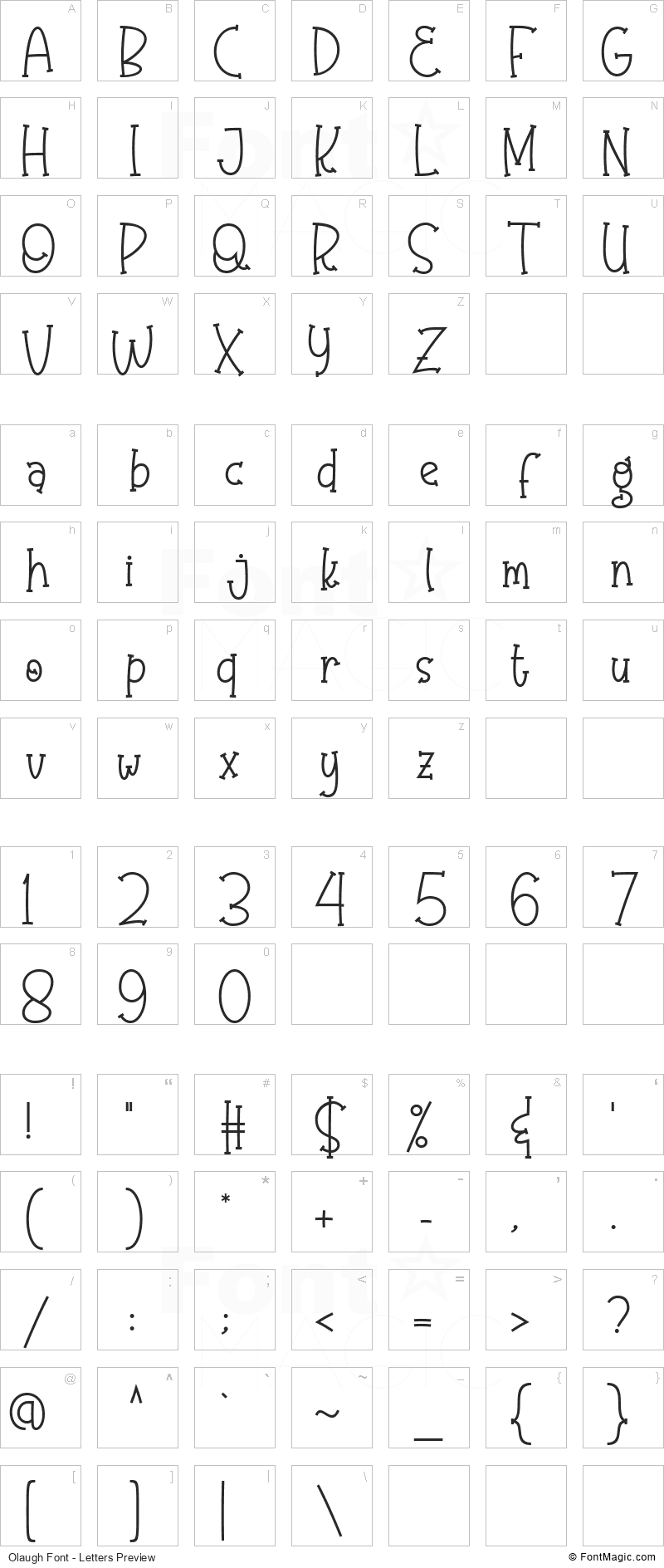 Olaugh Font - All Latters Preview Chart