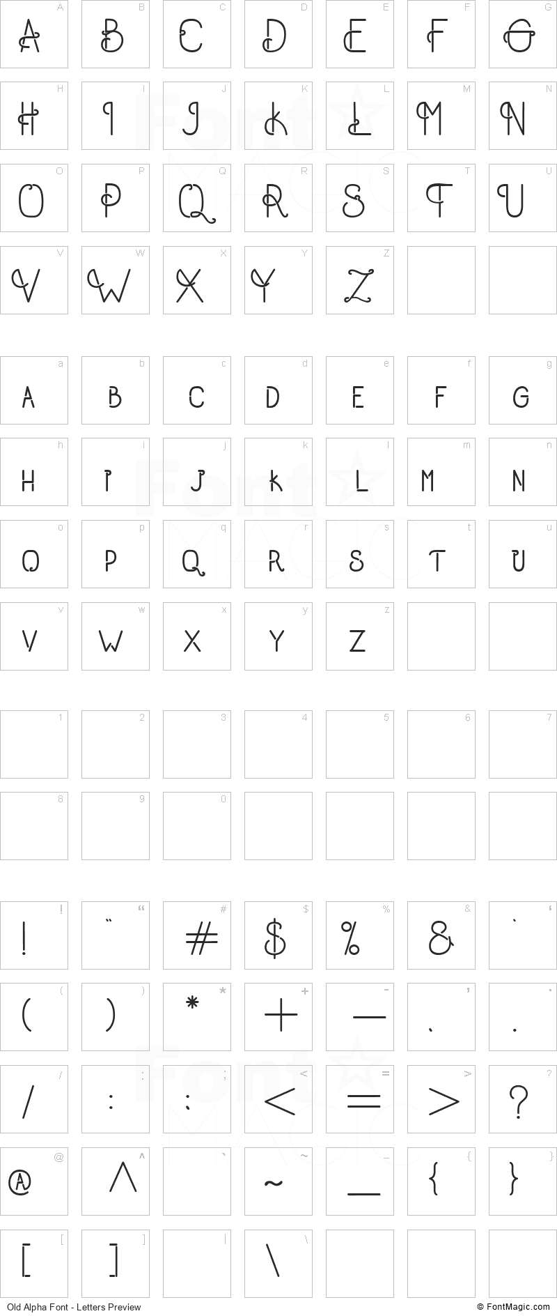 Old Alpha Font - All Latters Preview Chart