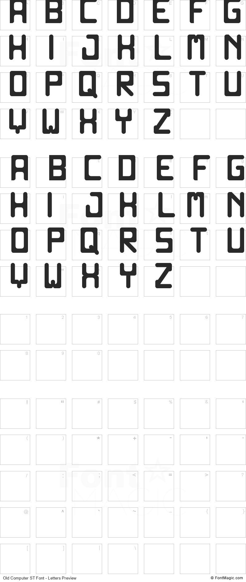 Old Computer ST Font - All Latters Preview Chart