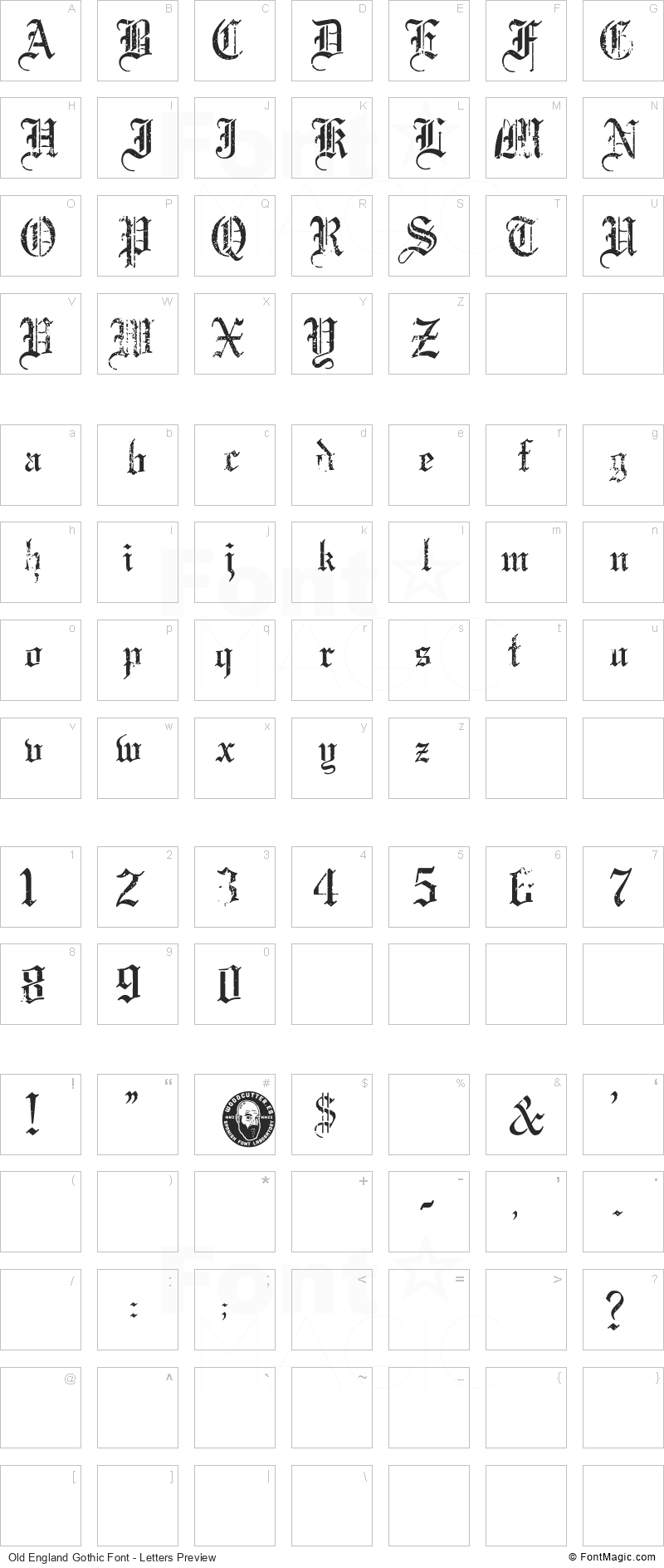 Old England Gothic Font - All Latters Preview Chart