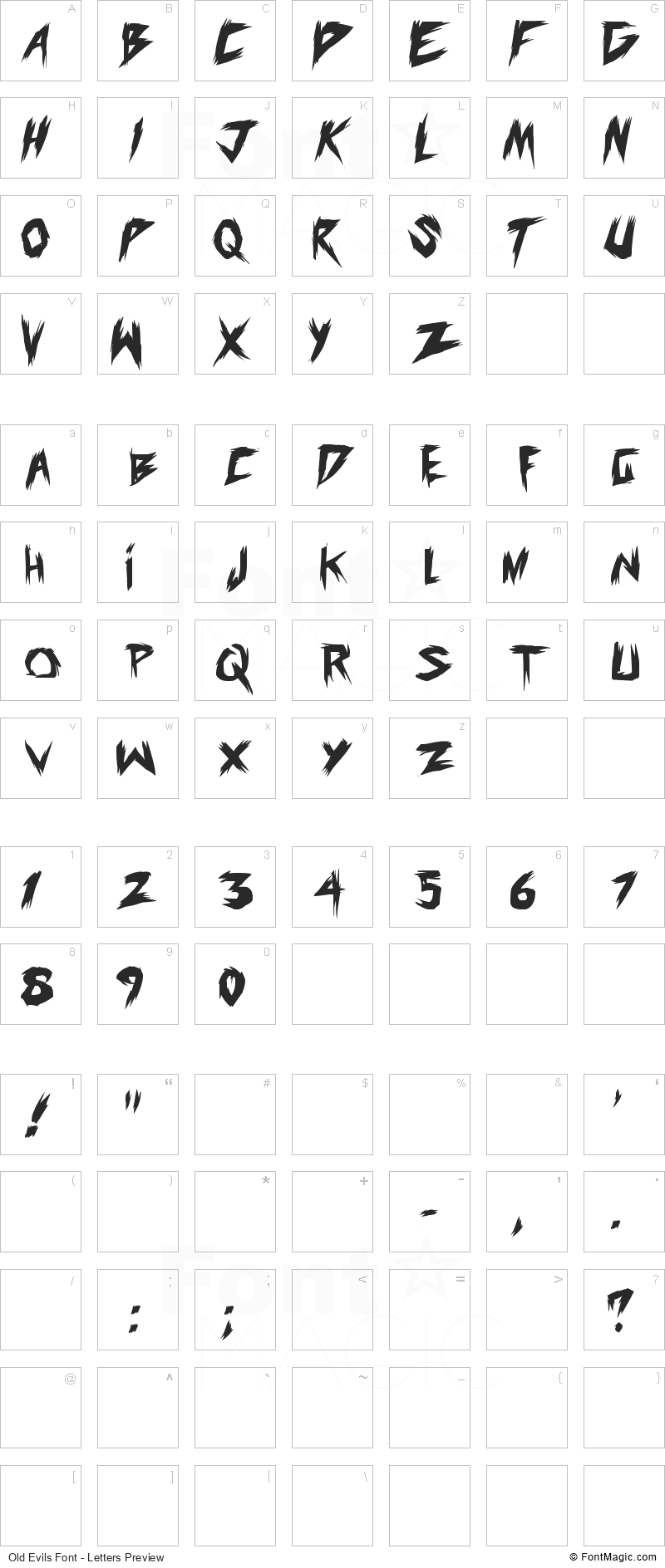 Old Evils Font - All Latters Preview Chart
