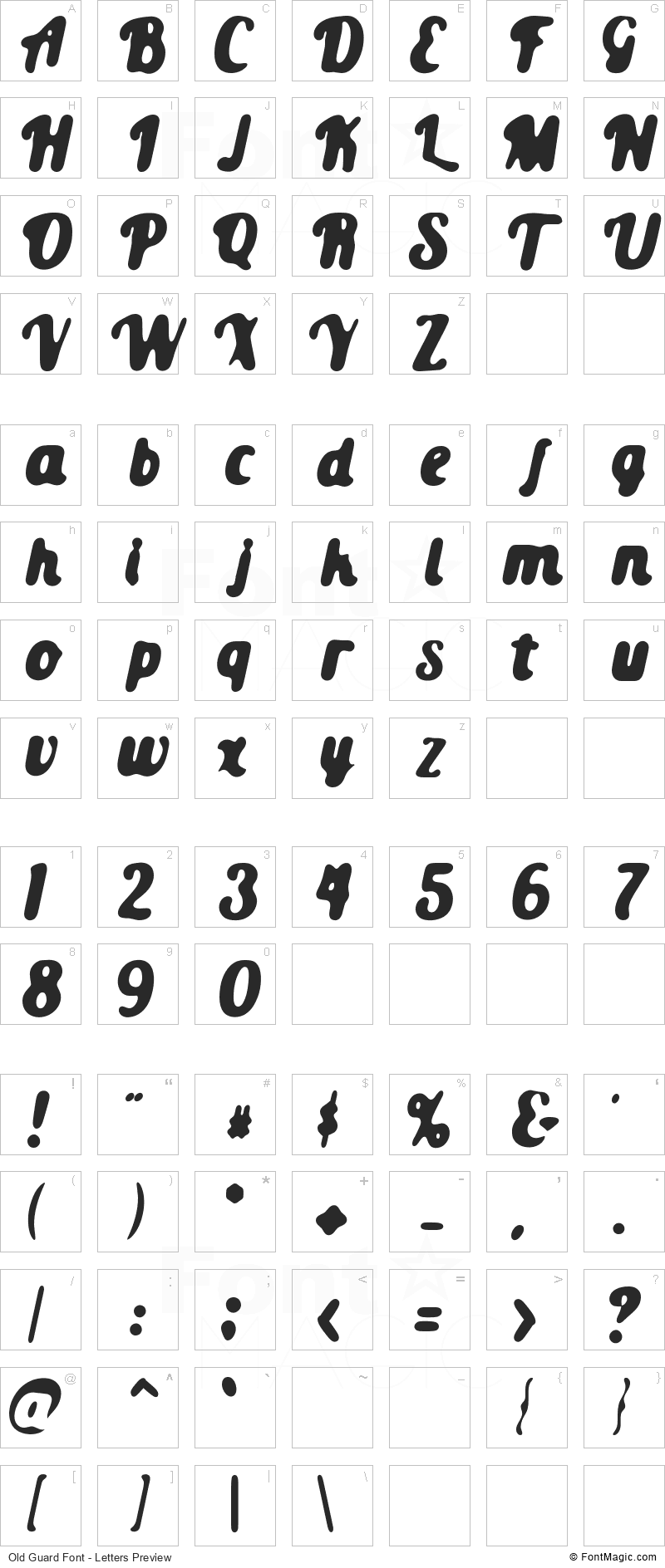 Old Guard Font - All Latters Preview Chart