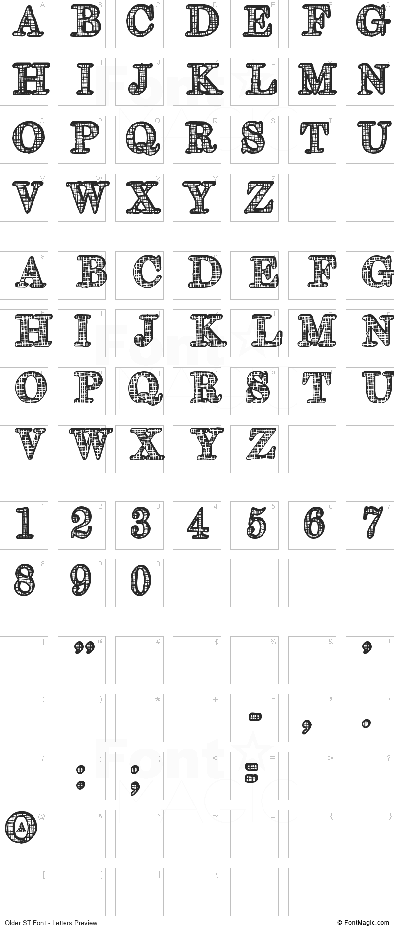 Older ST Font - All Latters Preview Chart
