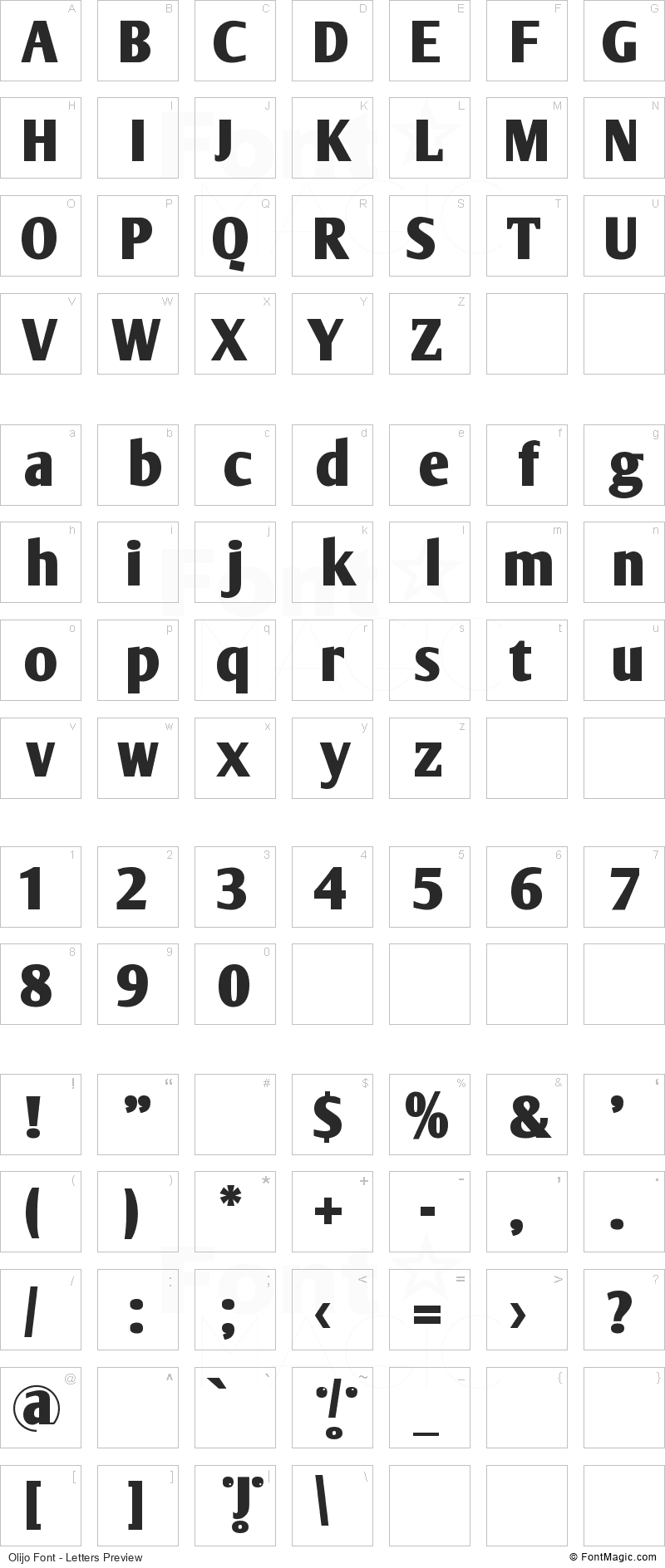 Olijo Font - All Latters Preview Chart