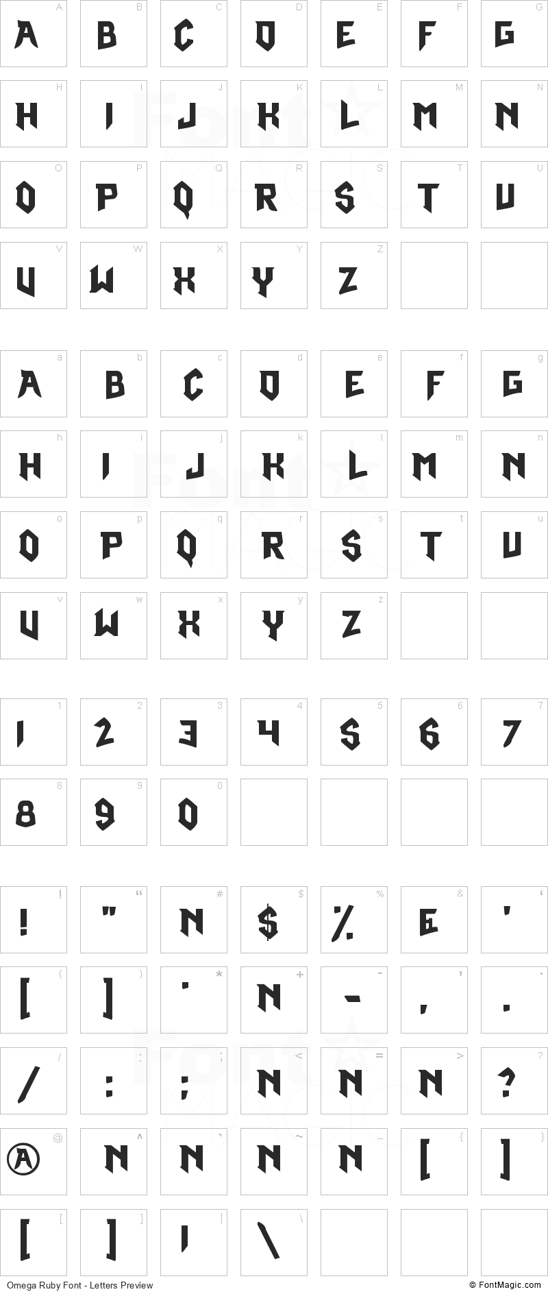 Omega Ruby Font - All Latters Preview Chart
