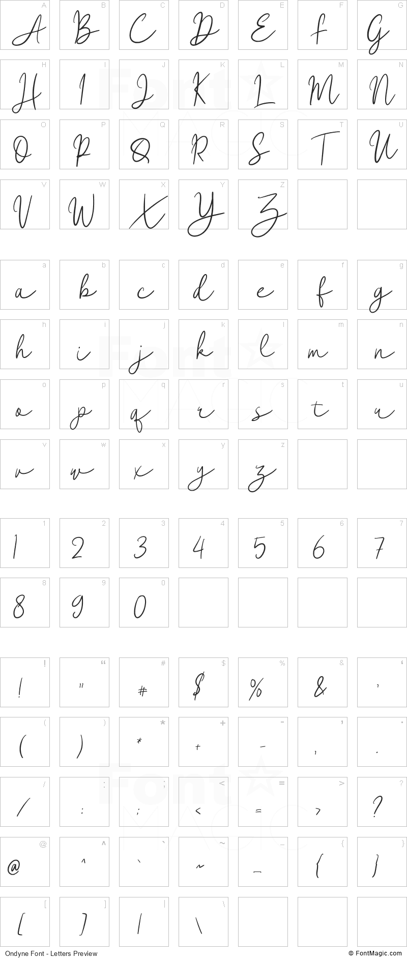 Ondyne Font - All Latters Preview Chart