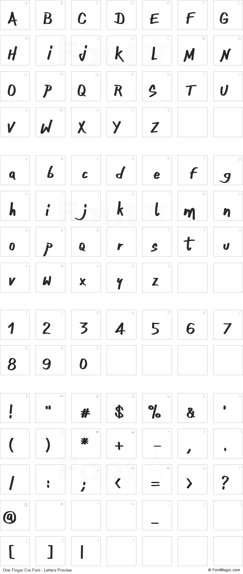 One Finger Cre Font - All Latters Preview Chart