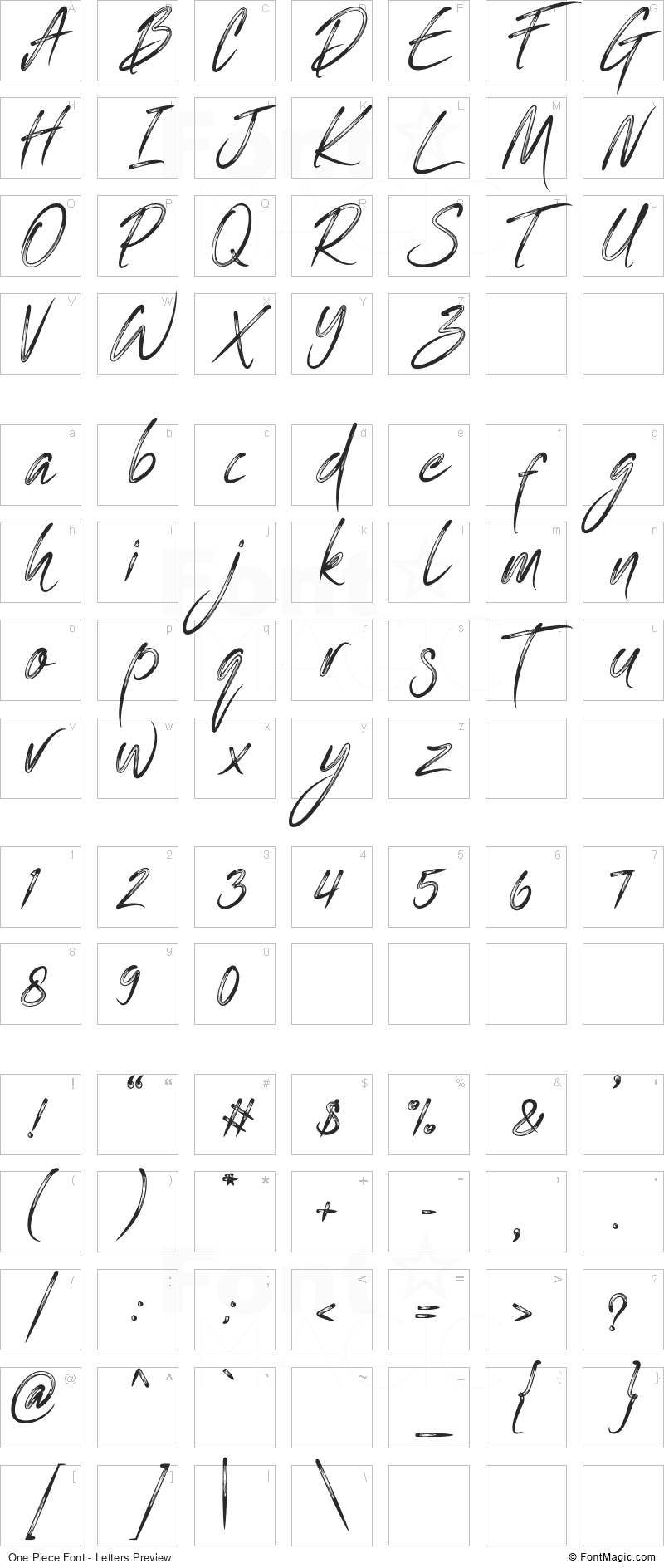 One Piece Font - All Latters Preview Chart