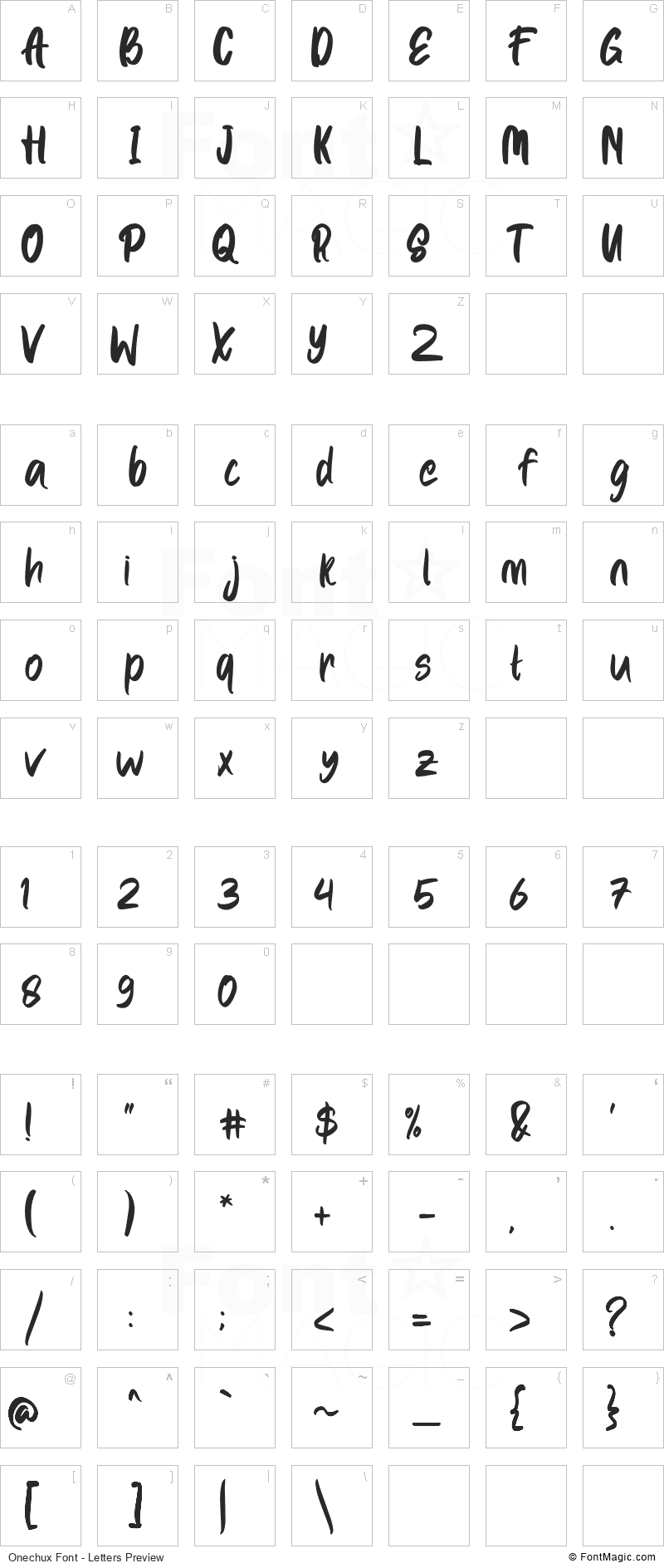 Onechux Font - All Latters Preview Chart