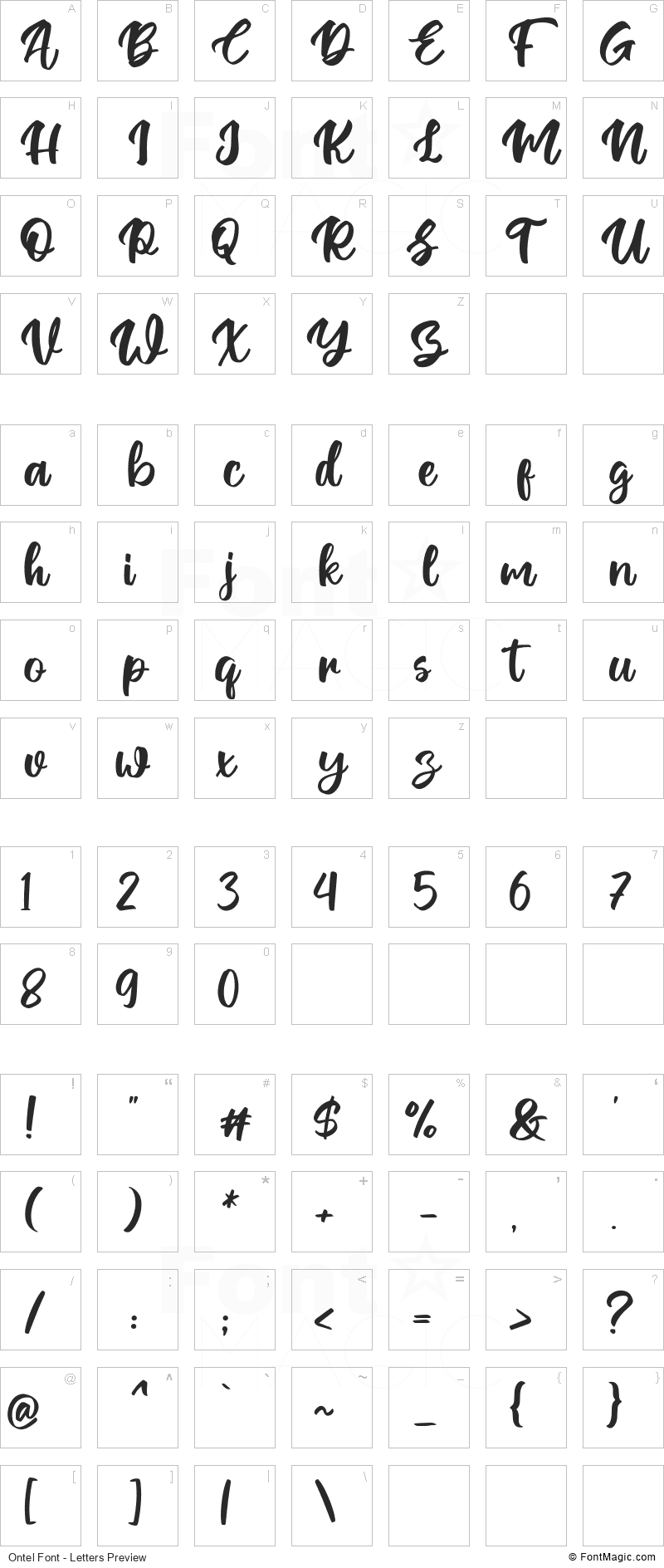 Ontel Font - All Latters Preview Chart