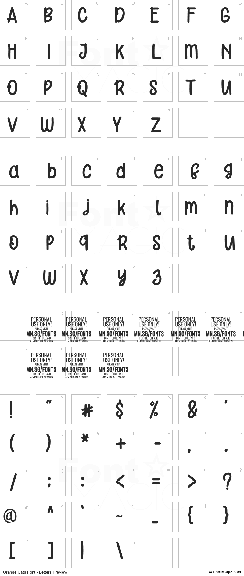 Orange Cats Font - All Latters Preview Chart
