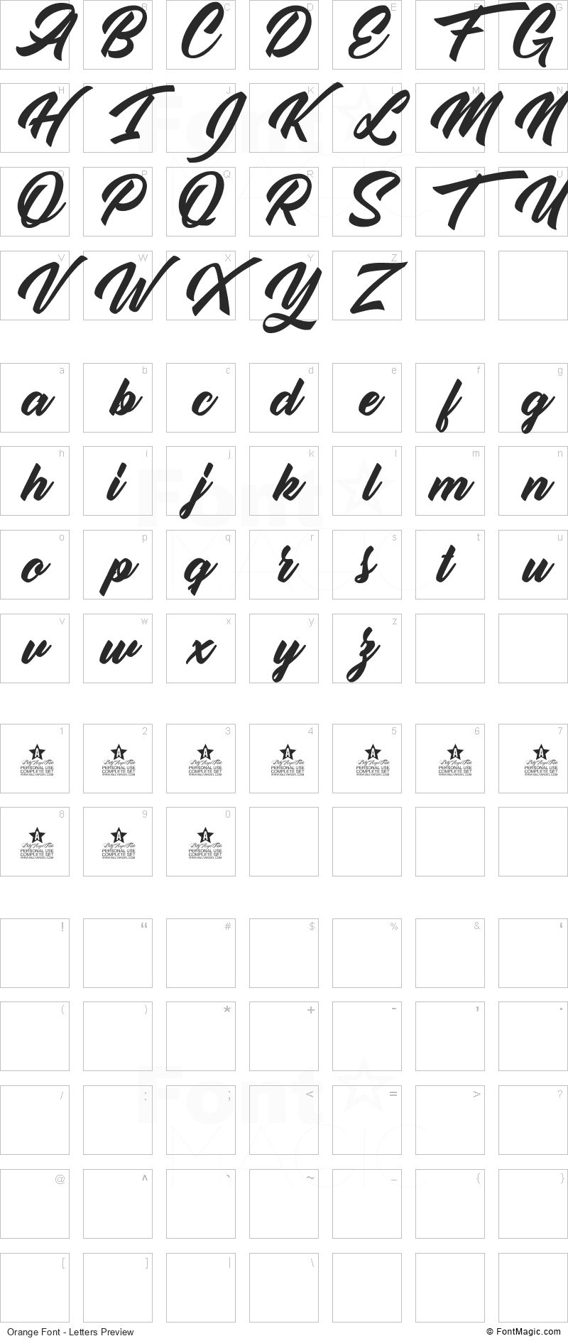 Orange Font - All Latters Preview Chart