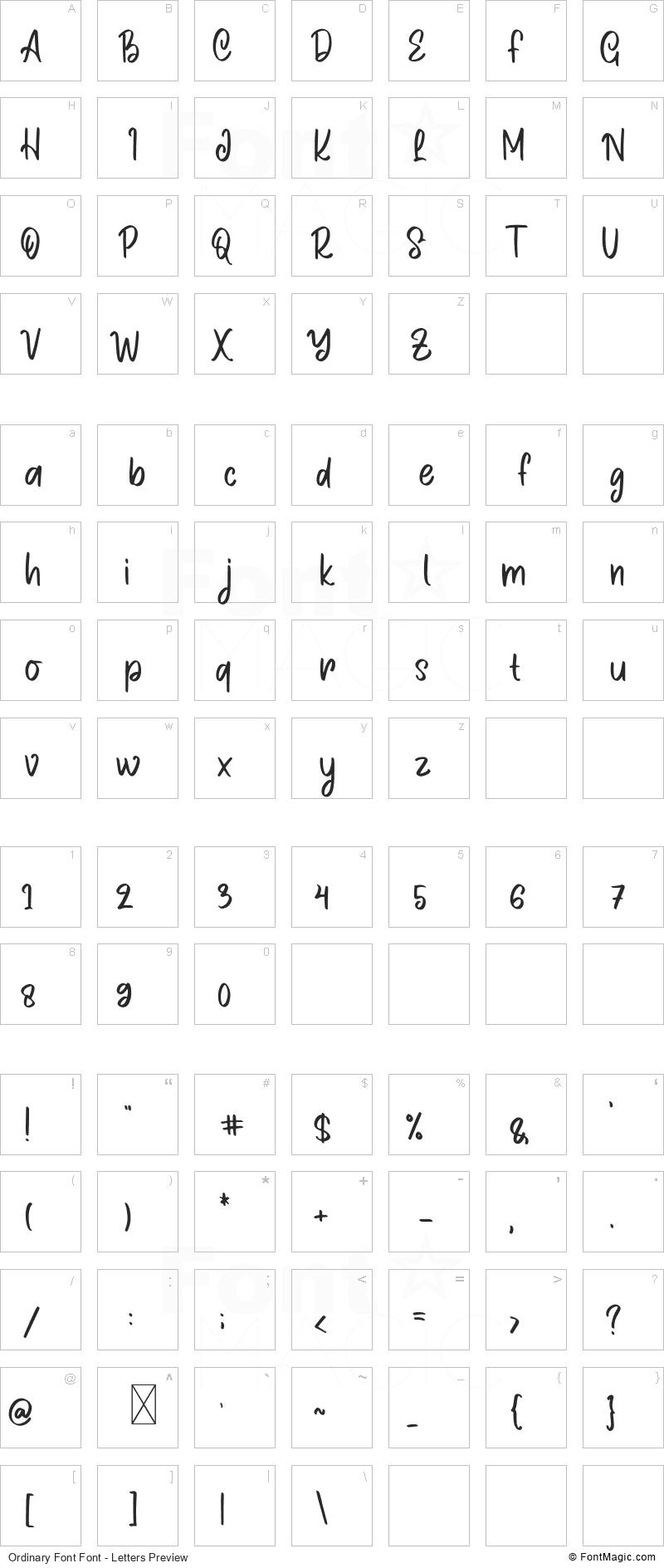 Ordinary Font Font - All Latters Preview Chart