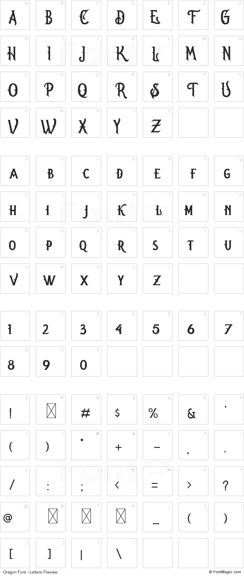 Oregon Font - All Latters Preview Chart
