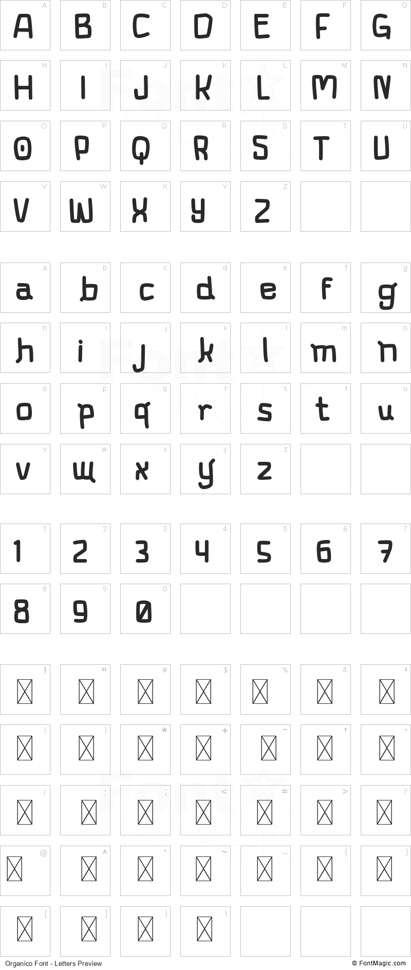 Organico Font - All Latters Preview Chart