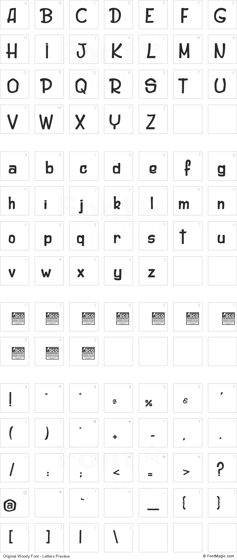 Original Woody Font - All Latters Preview Chart