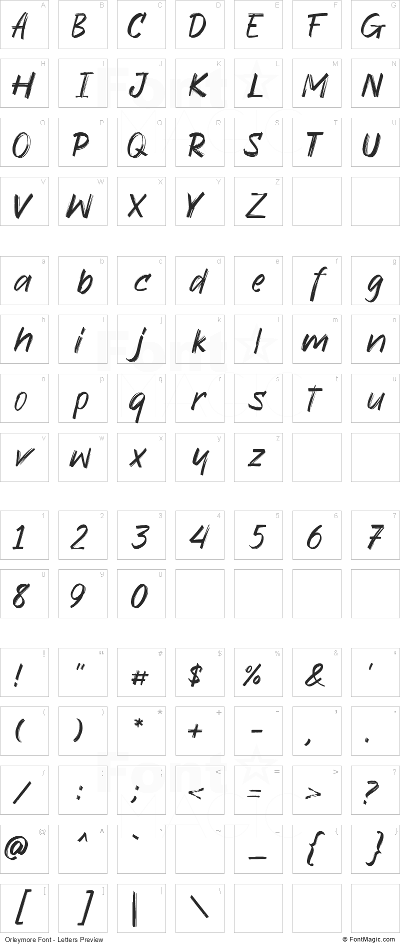 Orleymore Font - All Latters Preview Chart