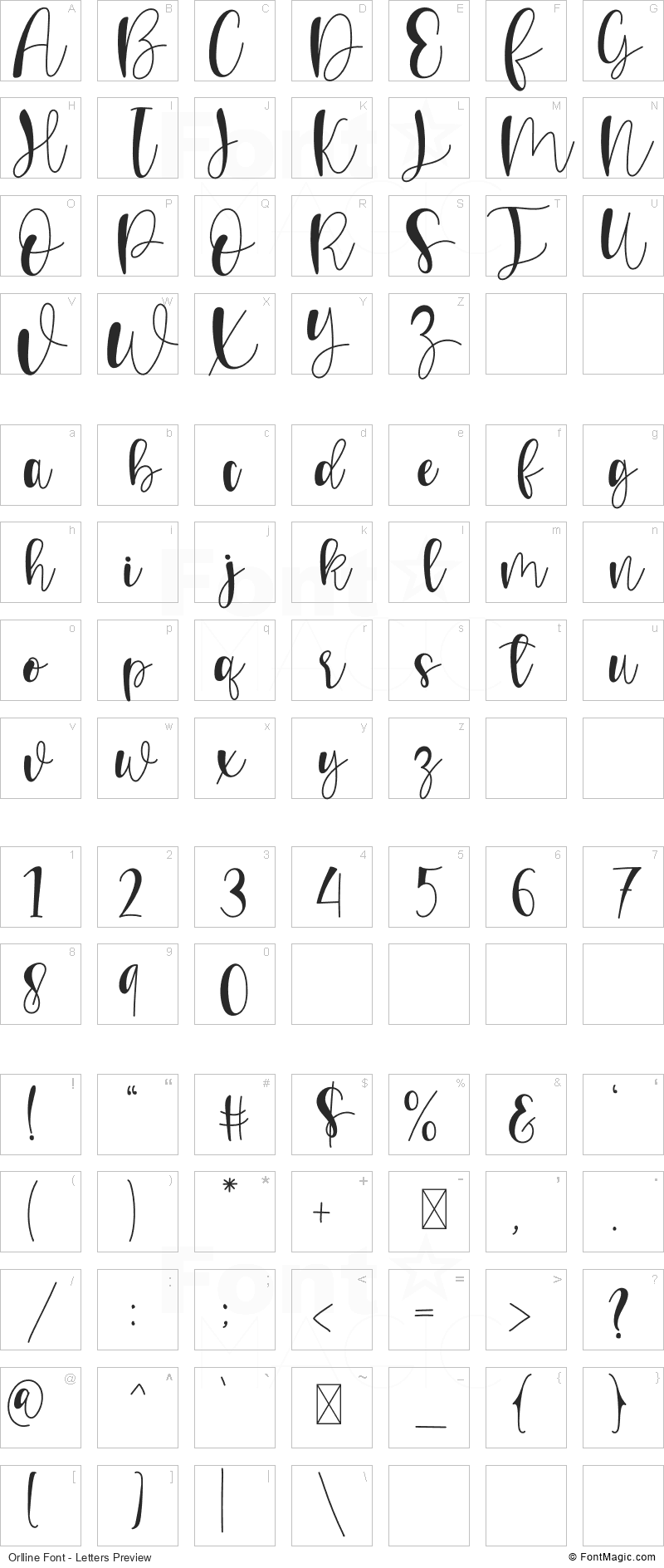 Orlline Font - All Latters Preview Chart