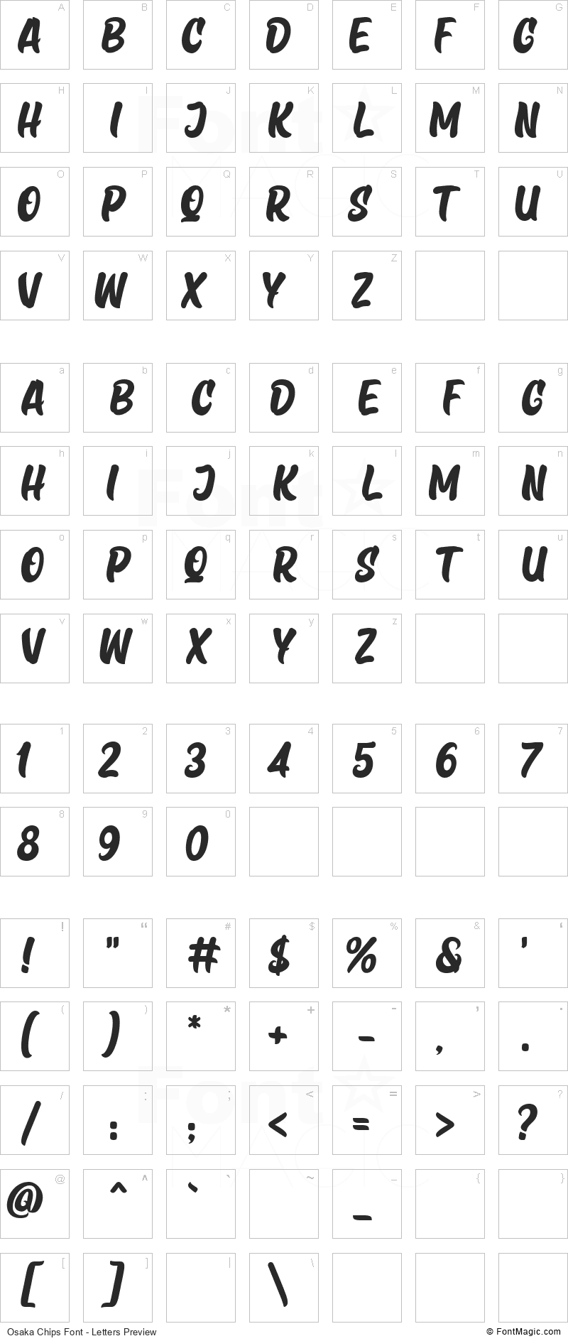 Osaka Chips Font - All Latters Preview Chart